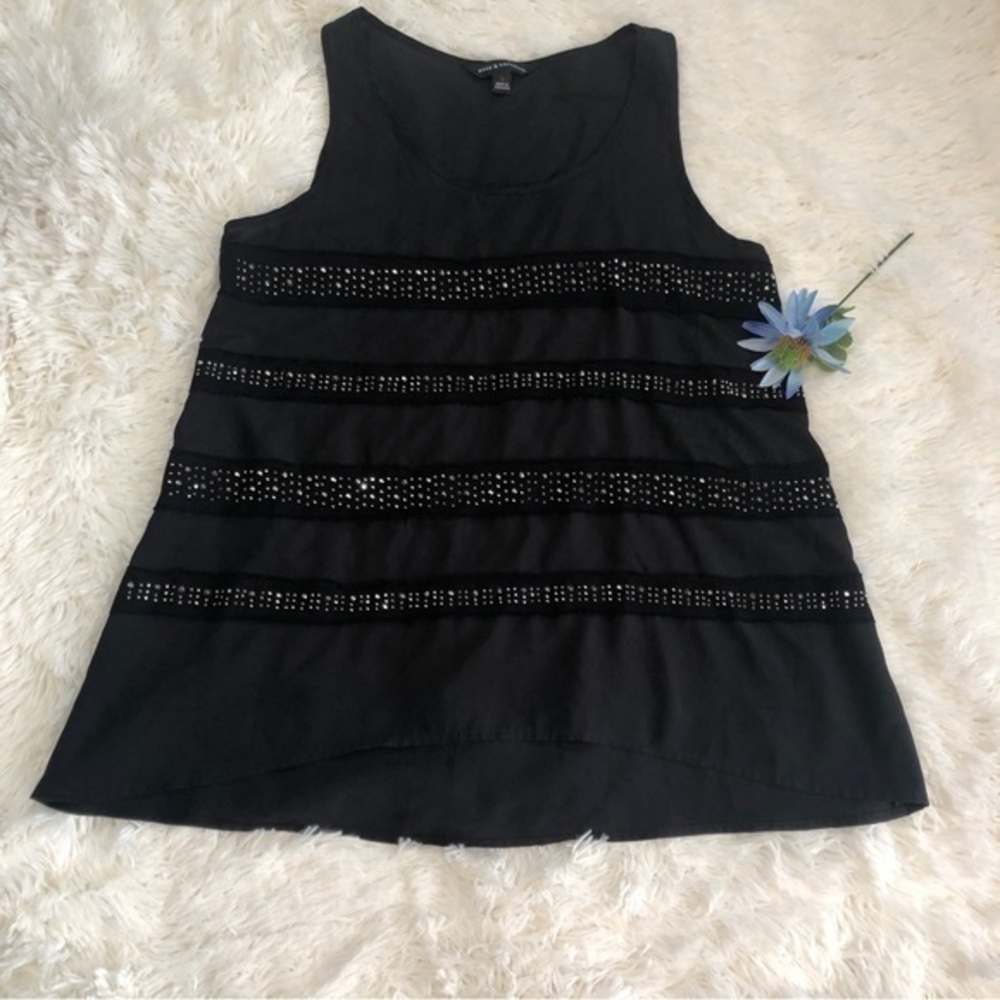 Rock & Republic High-Low Flowy Black Tank Top w/Faux Metal Grommet Details, Sz S